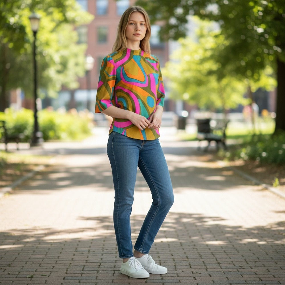 Vintage 70s Alex Coleman Psychedelic Mod Groovy Top Bell Sleeve Lined Top